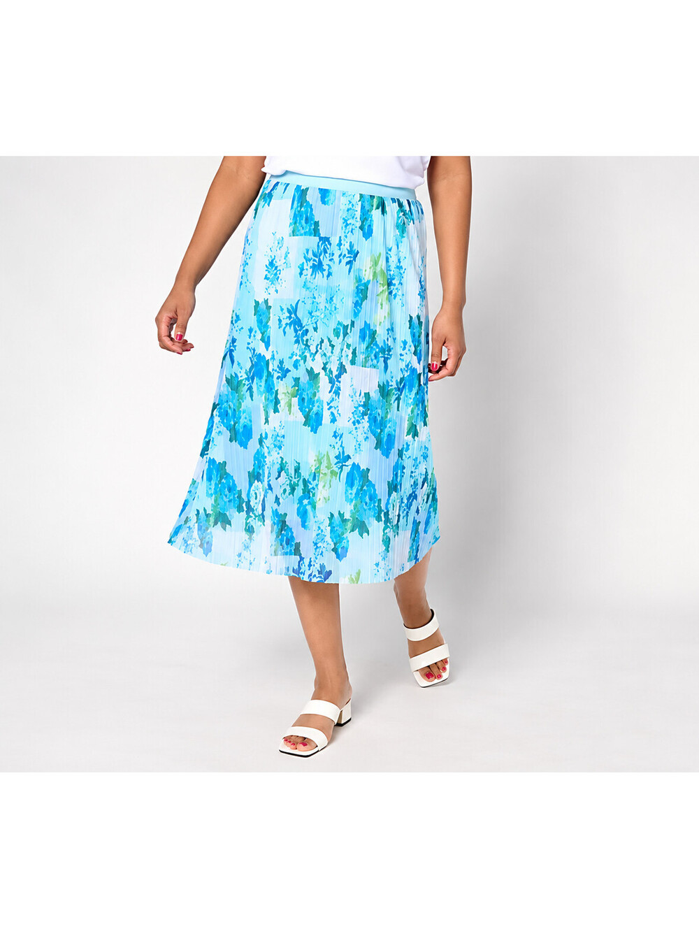 Isaac Mizrahi Live! Regular Pleated Mesh Pull On Midi Skirt Blue, Size Medium